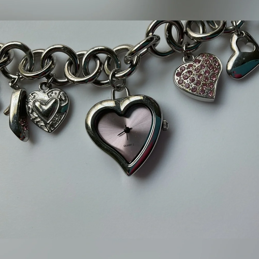 Y2k Eras Watch Bracelet Charms Baby Pink Bling Jewelry Accutime Quartz Vintage
